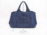 Photo: PRADA Canapa Denim Blue Tote Bag Hand Bag Purse #4363