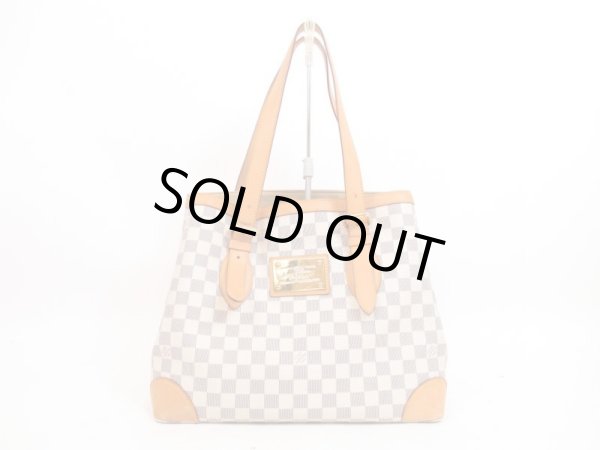 Photo1: LOUIS VUITTON Azur Leather White Tote Bag Purse Hampstead MM #4366