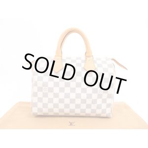 Photo: LOUIS VUITTON Damier Azur Leather White Hand Bag Purse Speedy25 #4390