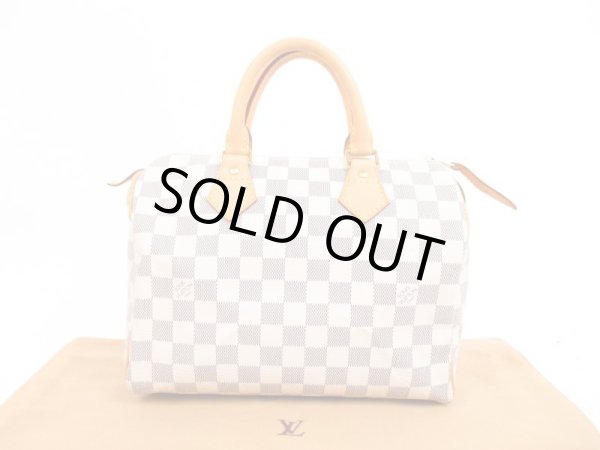 Photo1: LOUIS VUITTON Damier Azur Leather White Hand Bag Purse Speedy25 #4390