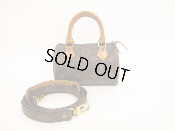 Photo1: LOUIS VUITTON Monogram Leather Brown Hand Bag Mini Speedy w/Strap #4452