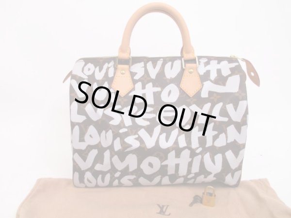 Photo1: LOUIS VUITTON Monogram Leather Graffiti White Hand Bag Speedy30 #4506