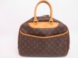 Photo1: LOUIS VUITTON Monogram Leather Brown Hand Bag Purse Deauville #4511