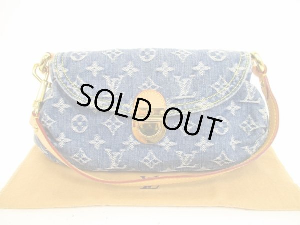 Photo1: LOUIS VUITTON Monogram Denim Blue Shoulder Bag Pouch Mini Pleaty #4599