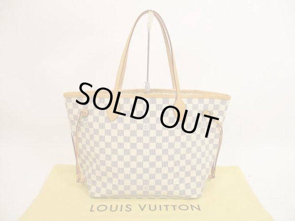 Photo1: LOUIS VUITTON Azur Leather White Tote&Shoppers Bag Neverfull MM #4694