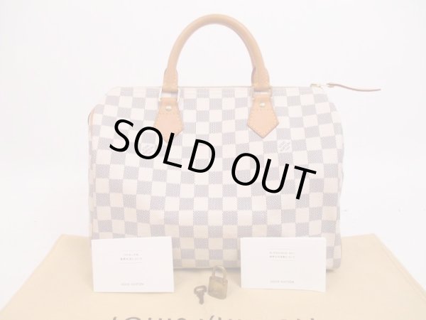 Photo1: LOUIS VUITTON Damier Azur Leather White Hand Bag Purse Speedy30 #4737