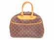 Photo1: LOUIS VUITTON Monogram Leather Brown Hand Bag Boring Vanity Deauville #4751