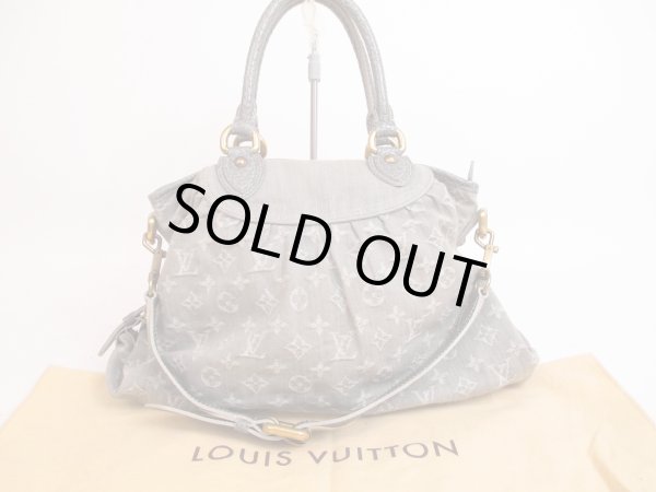 Photo1: LOUIS VUITTON Monogram Denim Gray Hand Bag w/Strap Neo Cabby MM #4805