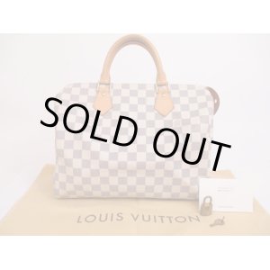 Photo: LOUIS VUITTON Damier Azur Leather White Hand Bag Purse Speedy30 #4808