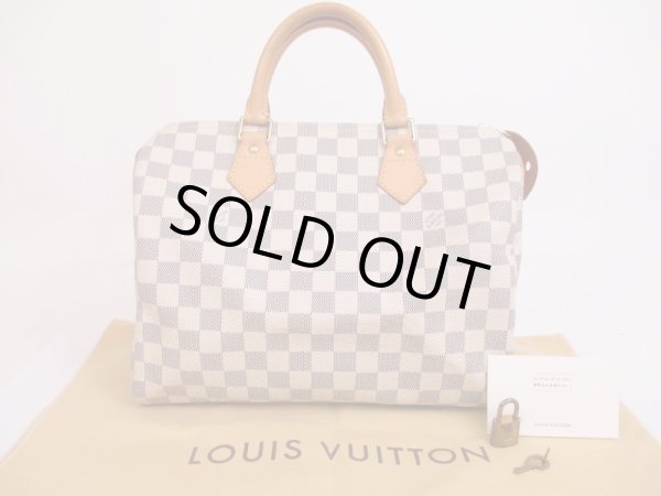 Photo1: LOUIS VUITTON Damier Azur Leather White Hand Bag Purse Speedy30 #4808