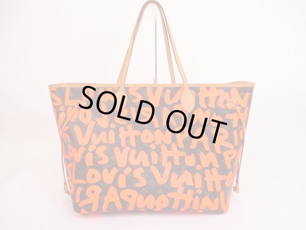 Photo1: LOUIS VUITTON Graffiti Monogram Leather Orenge Tote Bag Neverfull #4884