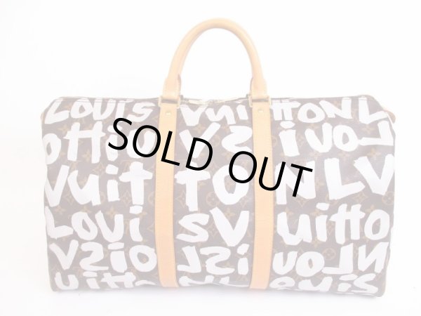 Photo1: LOUIS VUITTON Monogram Leather Graffiti White Boston Bag Keepall 50 #4885