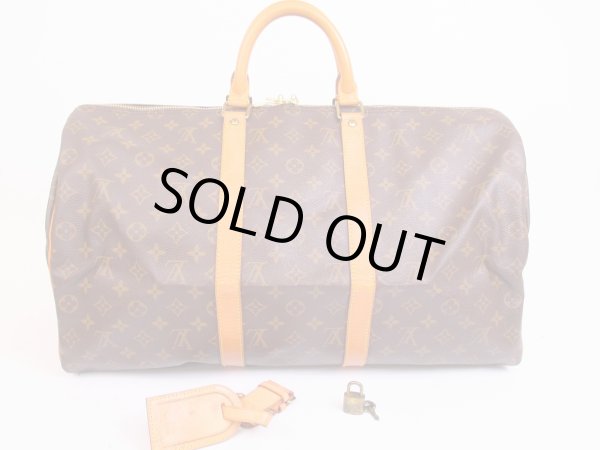 Photo1: LOUIS VUITTON Monogram Leather Brown Duffle&Gym Bag Keepall 50 #4907