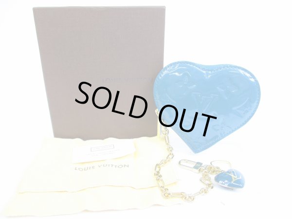 Photo1: LOUIS VUITTON Vernis Patent Leather Blue Heart Coin Case Purse #5102