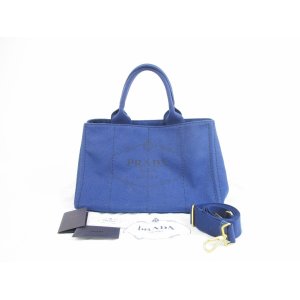 Photo: PRADA Denim Blue Tote Bag Hand Bag Purse Canapa w/Strap #5243