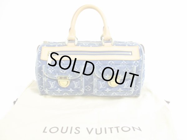 Photo1: LOUIS VUITTON Monogram Denim Blue Hand Bag Purse Speedy #5329