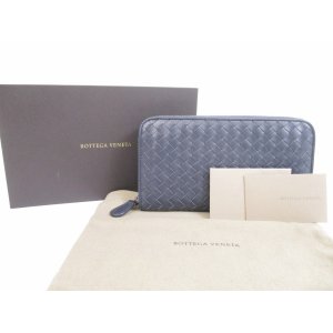 Photo: BOTTEGA VENETA Intrecciato Leather Navy Blue Round Zip Wallet Purse #5344