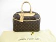 Photo1: LOUIS VUITTON Monogram Leather Brown Hand Bag Boring Vanity Deauville #5599