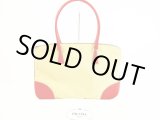 Photo: PRADA Canvas&Leather Beige Red Hand Bag Purse #5896