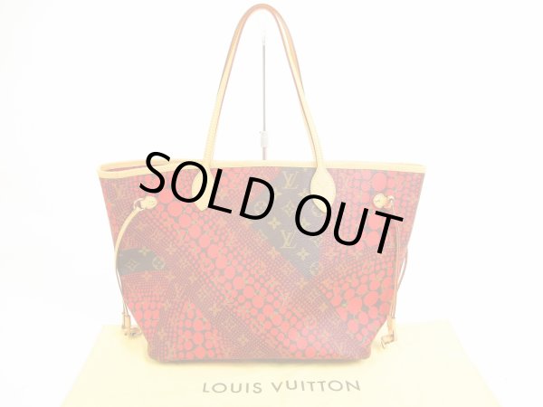 Photo1: LOUIS VUITTON Limited Kusama Leather Red Tote Bag Purse Neverfull MM #5968