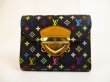 Photo1: LOUIS VUITTON Multicolor Black Leather Tri-fold Wallet Purse Joy #5973