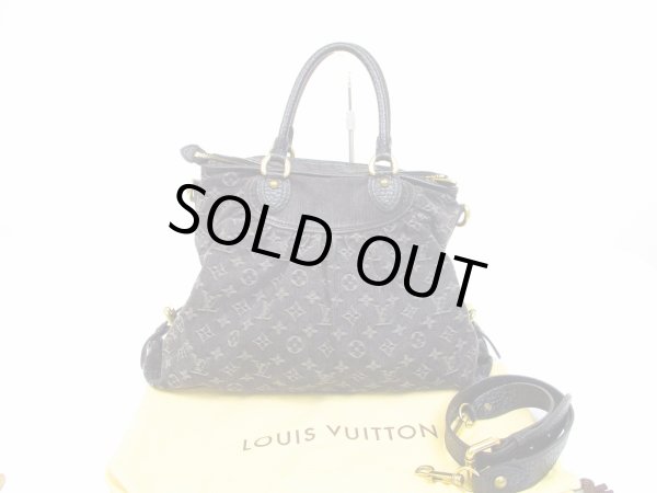 Photo1: LOUIS VUITTON Monogram Denim Black Hand Bag w/Strap Neo Cabby GM #6013