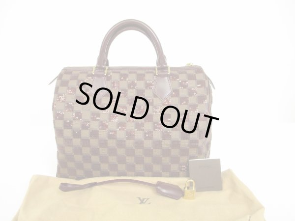 Photo1: LOUIS VUITTON Damier Leather Sequins Brown Hand Bag Purse Speedy30 #6048