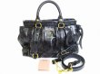 Photo1: miumiu Carf Leather Black Hand Bag 2way Bag With Strap #3723