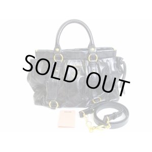 Photo: miumiu Carf Leather Black Hand Bag 2way Bag With Strap #3723