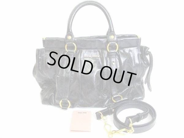 Photo1: miumiu Carf Leather Black Hand Bag 2way Bag With Strap #3723