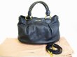 Photo1: miumiu Black Calf Leather Hand Bag 2way Bag With Strap #3734