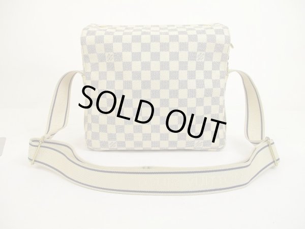 Photo1: LOUIS VUITTON Damier Azur Leather White Crossbody Bag Purse Naviglio #6118