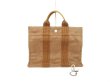 Photo1: HERMES Canvas Her Line Brown Hand Bag Tote Bag PM #6126