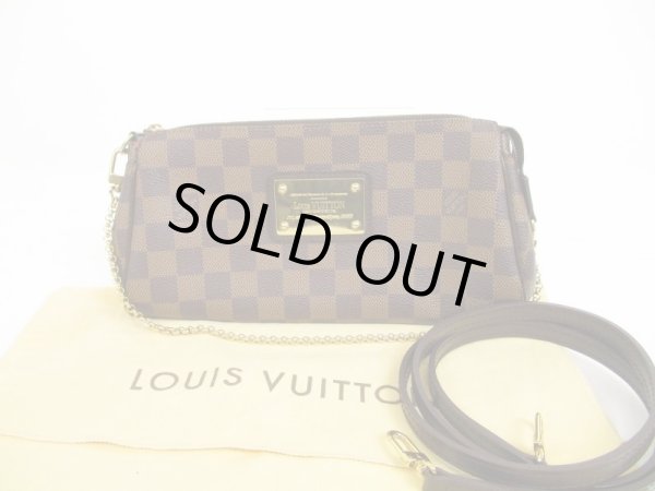 Photo1: LOUIS VUITTON Damier Leather Brown Evening Bag Crossbody Bag Eva w/Strap #6136