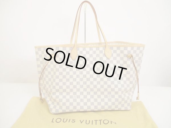 Photo1: LOUIS VUITTON Damier Azur Leather Brown Tote&Shoppers Neverfull GM #6141