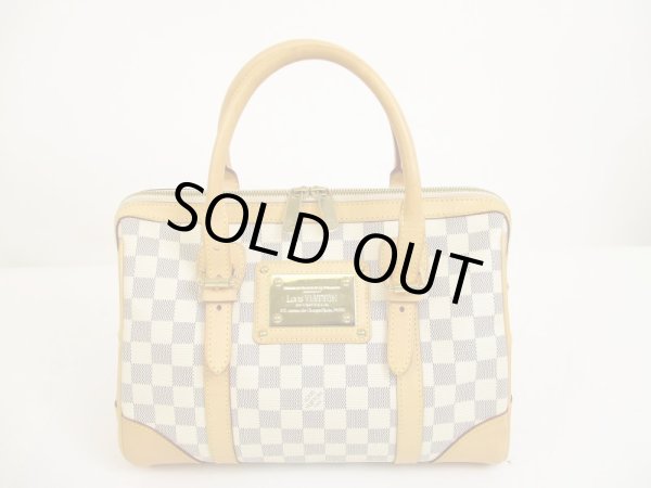 Photo1: LOUIS VUITTON Damier Azur Leather White Hand Bag Boston Bag Berkeley #6168