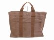 Photo1: HERMES Canvas Her Line Brown Hand Bag Tot Bag MM Purse #6170