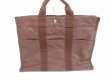 Photo2: HERMES Canvas Her Line Brown Hand Bag Tot Bag MM Purse #6170