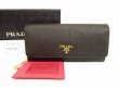 Photo1: PRADA Saffiano Leater Black and Pink Bi-fold Long Wallet #6180