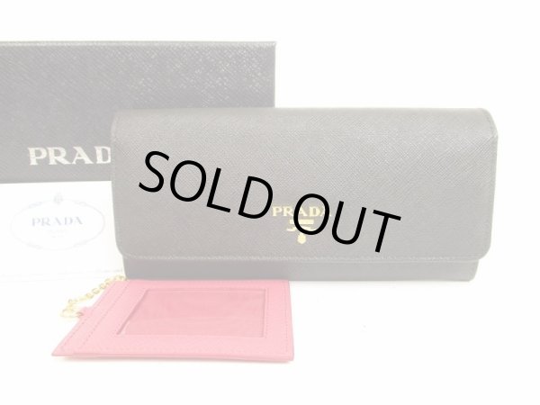 Photo1: PRADA Saffiano Leater Black and Pink Bi-fold Long Wallet #6180