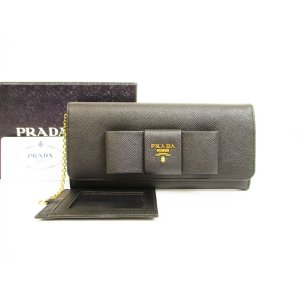 Photo: PRADA Saffiano Leather Ribbon Black Bifold Long Wallet Purse #6264