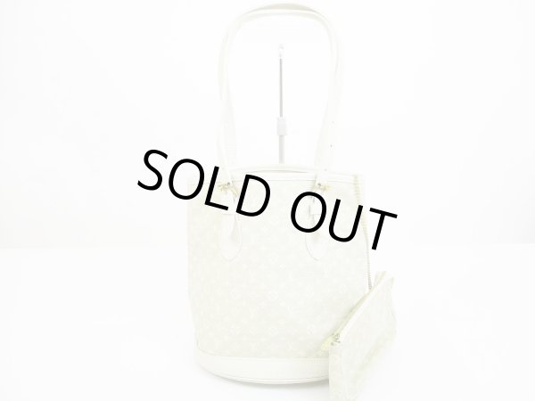 Photo1: LOUIS VUITTON Monogram Mini Lin Canvas White Tote Bag Bucket PM w/Pouch #6316