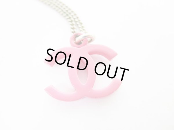 Photo1: CHANEL CC Logo Pink Chain Necklace Pendant #6589