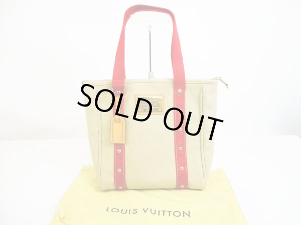 Photo1: LOUIS VUITTON Cup Canvas Beige&Red Tote Bag Purse Antigua Cabas MM #6710