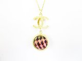 Photo: CHANEL CC Logo Tweed Ball Steel Chain Necklace #6731