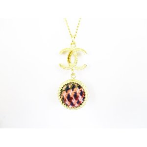 Photo: CHANEL CC Logo Tweed Ball Steel Chain Necklace #6731