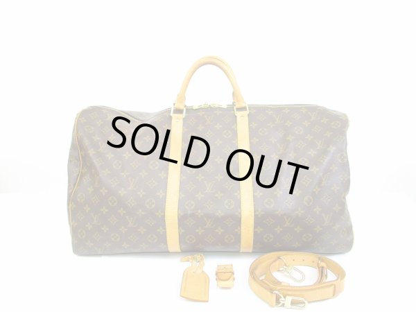 Photo1: LOUIS VUITTON Monogram Leather Brown Duffle&Gym Bag Keepall 60 Bandouliere #6754