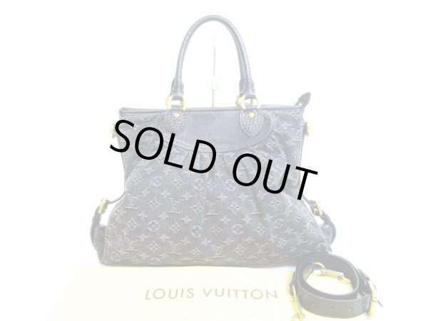 Photo1: LOUIS VUITTON Monogram Denim Black Hand Bag w/Strap Neo Cabby GM #6918