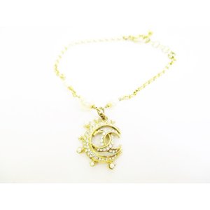 Photo: CHANEL Rhinestone CC Logo Crescent Moon Motif Bracelet Bangle #7024