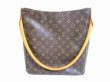 Photo1: LOUIS VUITTON Monogram Brown Leather Shoulder Bag Purse Looping GM #7120